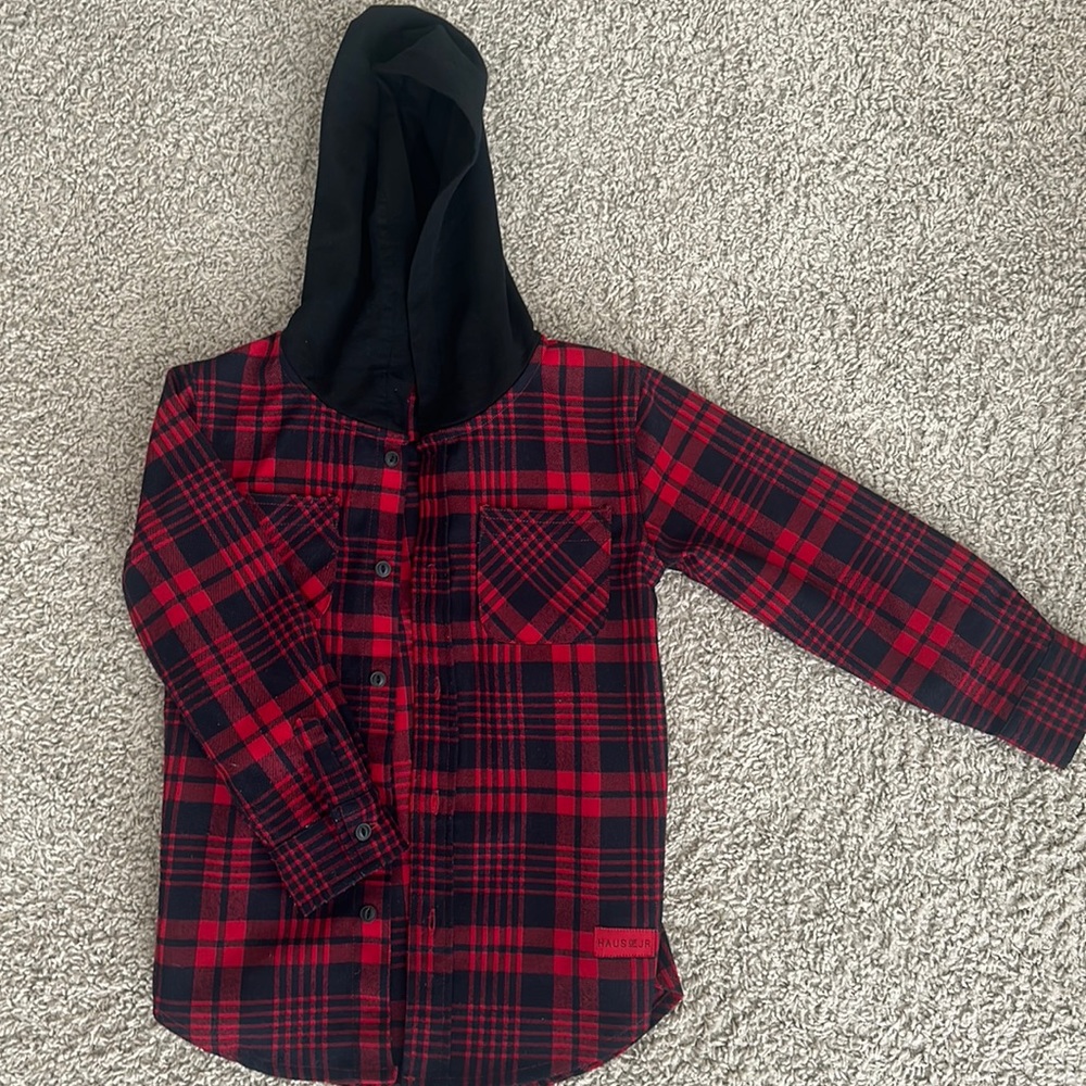 HAUS OF JR - Button Down Hooded Flannel Size 5-6T